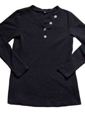 Boutique Waffle Knit Faux Button Shirt-Black-Size M-GUC